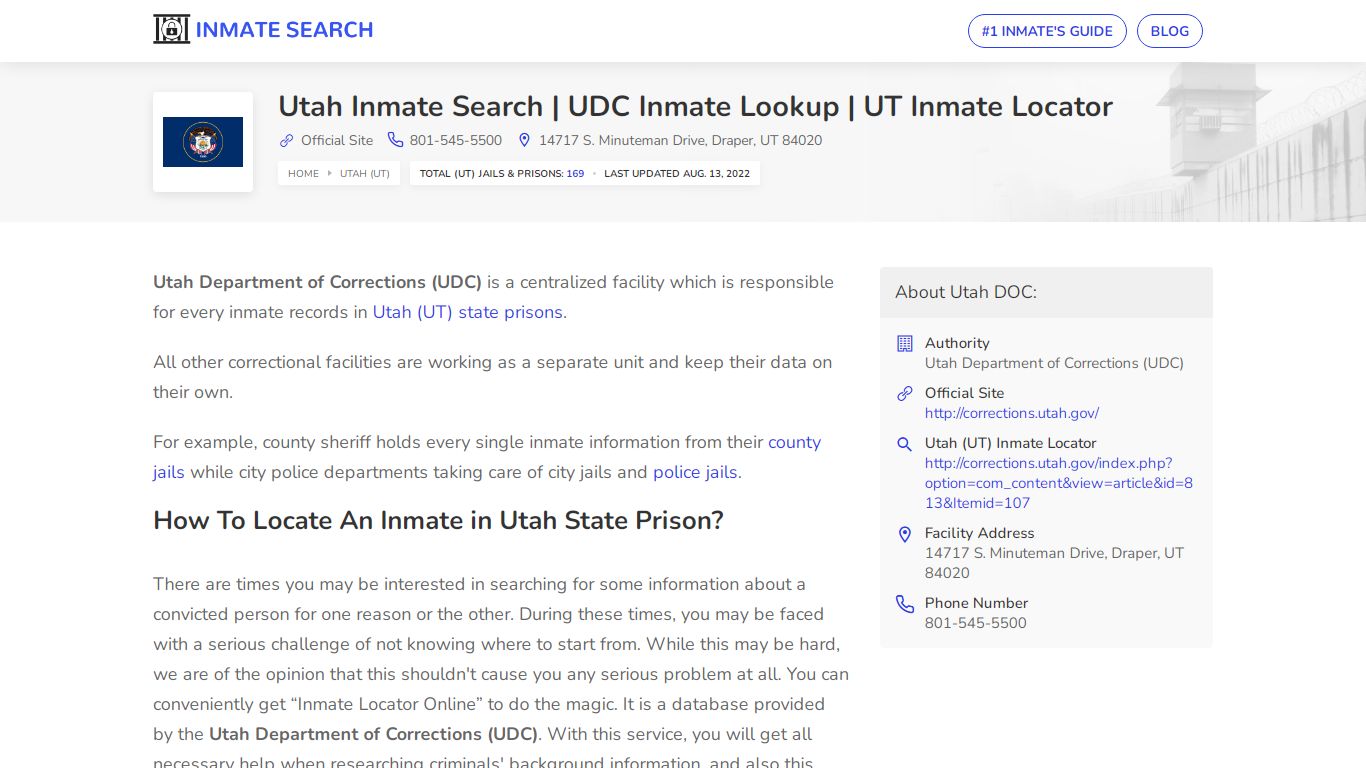 Utah Inmate Search | UDC Inmate Lookup | UT Inmate Locator