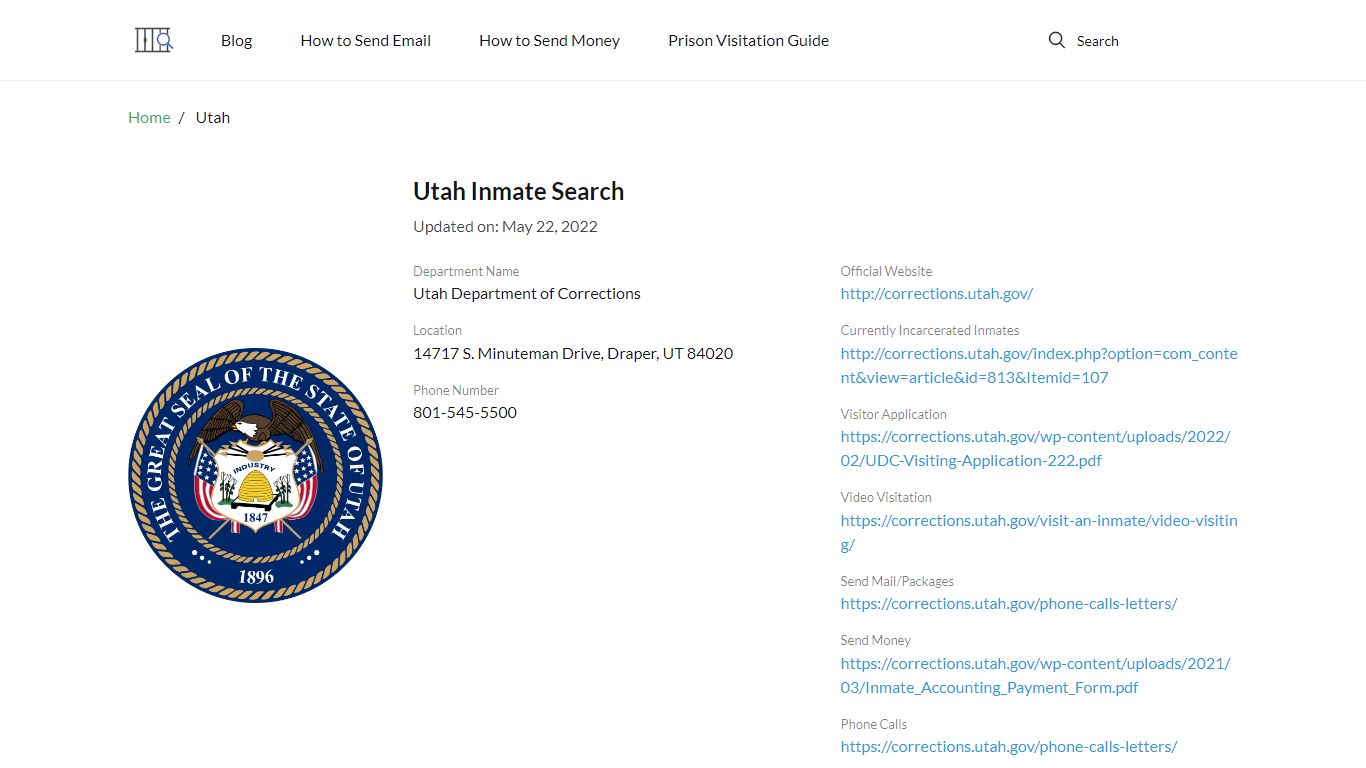 Utah Inmate Search – Utah Department of Corrections ...